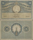 Finland: 50 Markkaa 1918, P.39, lightly stained at left and some small border tears. Condition: F/F+. Rare!
 [differenzbesteuert]