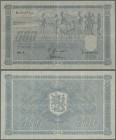 Finland: 500 Markkaa 1945, Litt. A, P.81a, beautiful note with tiny border tears at left and right, some folds and tiny hole at center. Condition: F+/...