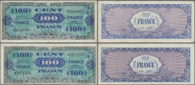 France: Pair of the 100 Francs Allied Forces 1944, both with block number ”9”, P.123d in VF/VF+ condition. (2 pcs.)
 [zzgl. 19 % MwSt.]