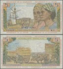 French Antilles: Institut d'Émission des Départements d'Outre-Mer 5 Francs ND(1964), with signatures: André Postel-Vinay & Pierre Calvet, P.7a, still ...