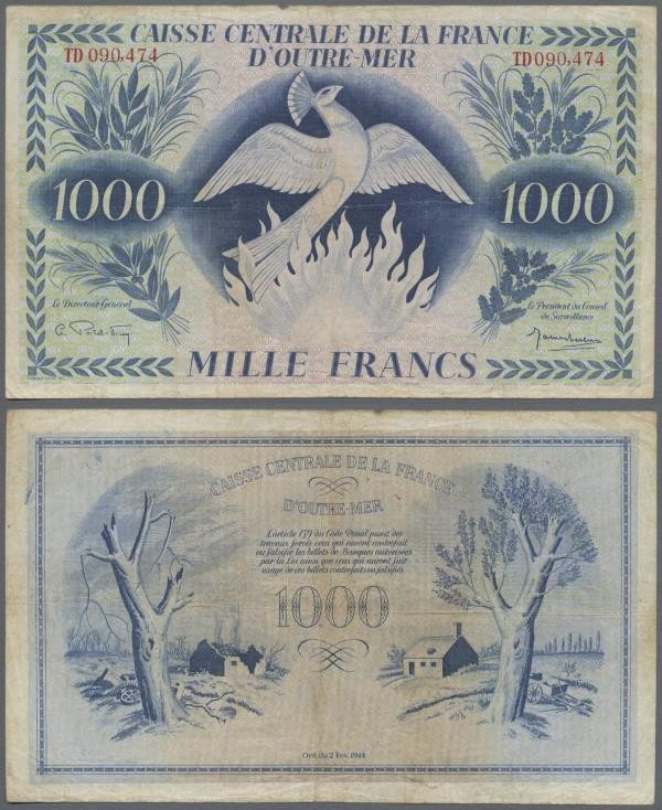 French Equatorial Africa: Caisse Centrale de la France d'Outre-Mer 1000 Francs 1...