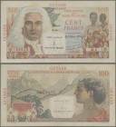 French Guiana: Caisse Centrale de la France d'Outre-Mer 1 Nouveau Franc ND(1961) P.29 overprint on 100 Francs #23, tiny border tear at left and toned ...