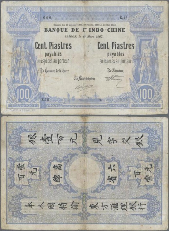 French Indochina: Banque de l'Indo-Chine – Saïgon 100 Piastres 1907, P.33, extra...