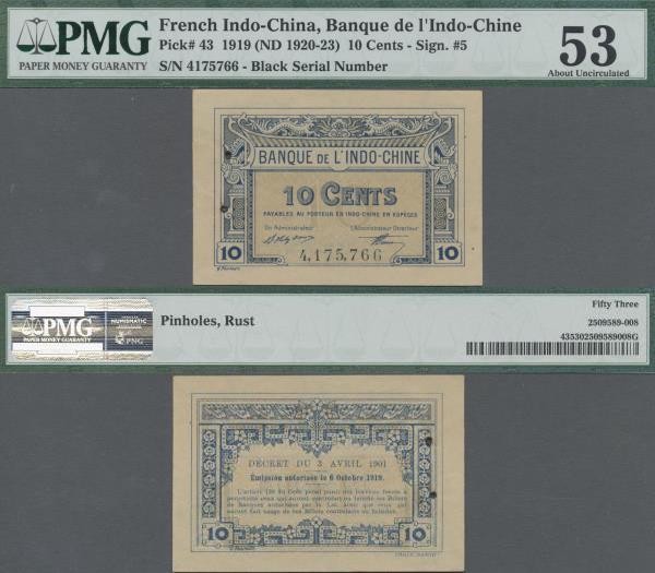 French Indochina: Banque de l'Indo-Chine 10 Cents D. 03.04.1901 / Authorization ...