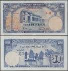 French Indochina: Banque de l'Indochine 100 Piastres ND(1946), P.79, still nice with bright colours, small repairs at upper and lower border and resto...