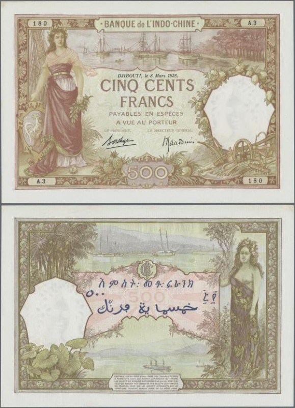 French Somaliland: Banque de l'Indo-Chine 500 Francs March 8th 1938, P.9b, very ...