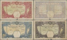 French West Africa: Banque de l'Afrique Occidentale set with 3 banknotes 25, 50 and 100 Francs 1923/24 with place of issue: GRAND-BASSAM, P.7Db, 9Db a...