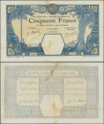 French West Africa: 50 Francs 1924 GRAND-BASSAM P. 9Db, only light folds, a 2cm tear at upper border taped on back, 3 pinholes, crisp original paper, ...