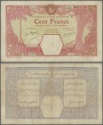 French West Africa: 100 Francs 1924 GRAND-BASSAM P. 11Dd, used with folds and light stain in paper, several pinholes, minor border tears, paper still ...