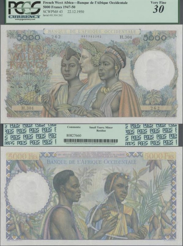 French West Africa: Banque de l'Afrique Occidentale 5000 Francs 1950, P.43, stil...