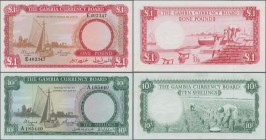 Gambia: The Gambia Currency Board pair with 10 Shillings and 1 Pound ND(1965-70), P.1a, 2, both in UNC condition. (2 pcs.)
 [differenzbesteuert]