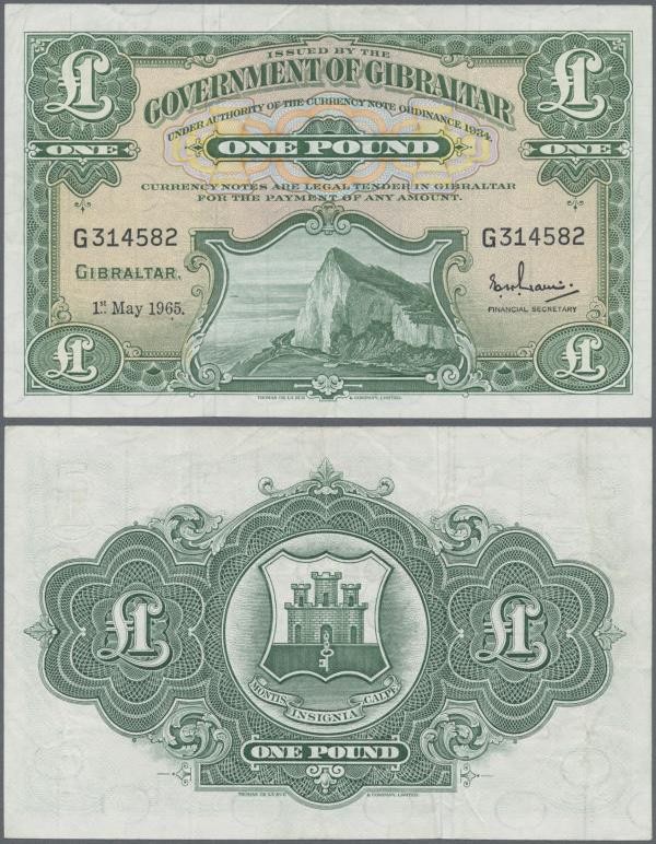 Gibraltar: 1 Pound 1965 P. 18a, used with some folds in paper, no holes or tears...