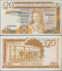 Gibraltar: The Government of Gibraltar 20 Pounds 1979 SPECIMEN, P.23bs with perforation ”Specimen of no value” and serial number A000000, small remnan...