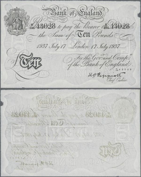 Great Britain: 10 Pounds 1937 BERNHARD forgery, signature: Peppiatt, P.336x in a...