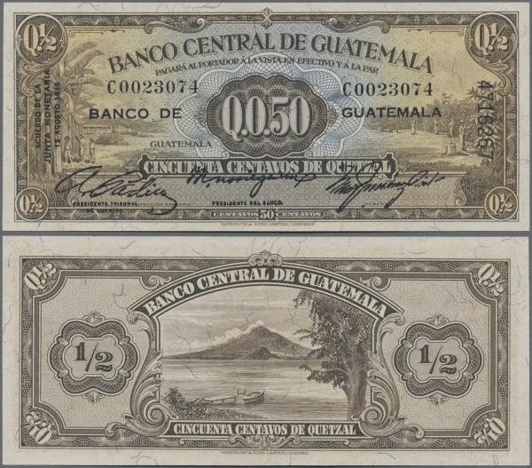 Guatemala: Banco Central de Guatemala 50 Centavos de Quetzal 1946, P.19a, almost...