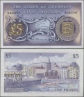 Guernsey: The States of Guernsey 5 Pounds ND(1969-75), signature: Guillemette, P.46a, still great condition and original shape with a few soft folds a...