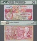 Guernsey: The States of Guernsey 20 Pounds ND(1991-95) with red signature M.J. Brown, P.55a, great perfect condition and high grade PMG 66 Gem Uncircu...