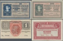 Hungary: Osztrák-Magyar Bank / Oesterreichisch-Ungarische Bank, set with 13 banknotes comprising 3x 1 Korona 1916 P.10 with different types of block l...