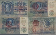 Hungary: Osztrák-Magyar Bank / Oesterreichisch-Ungarische Bank set with 13 banknotes of the ND(1920) series, all with handstamp ”MAGYARORSZÁG” on Aust...