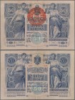 Hungary: Osztrák-Magyar Bank / Oesterreichisch-Ungarische Bank 50 Korona 1902 (1920) with handstamp ”MAGYARORSZÁG” on Austria #6, P.24, 1 cm tear at l...