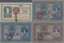 Hungary: Highly rare set with 5 banknotes Osztrák-Magyar Bank / Oesterreichisch-Ungarische Bank 2x 200, 2x 1000 and 10.000 Korona ND(1920), all with h...