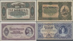 Hungary: Set with 7 banknotes series 1920 – 1946, all SPECIMEN with perforation ”Minta” and regular serial number, containing 10 and 20 Korona 1920, 1...