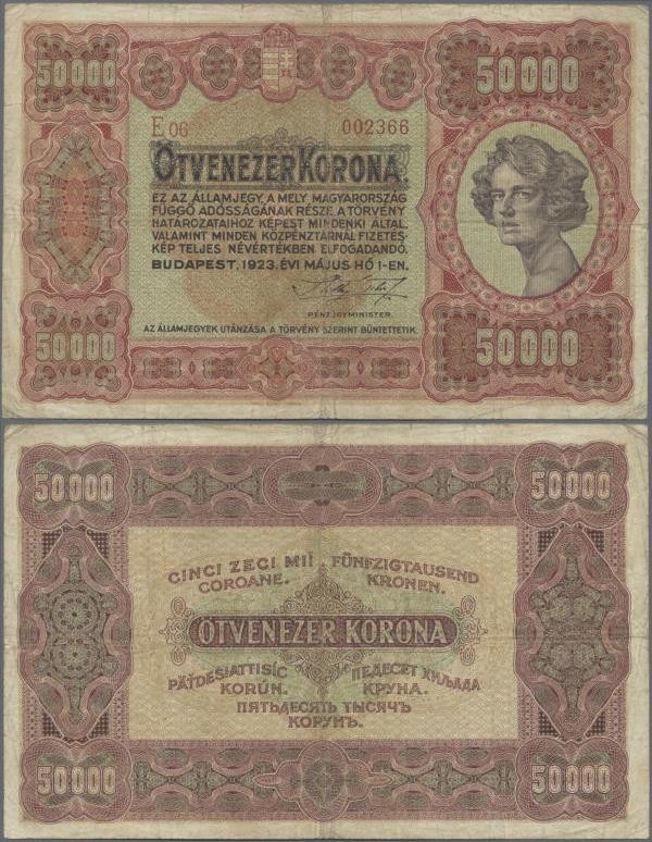 Hungary: Ministry of Finance series 1923, 50.000 Korona P.71a, still nice with s...