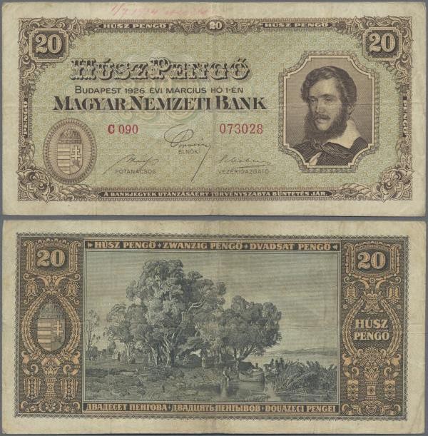 Hungary: Magyar Nemzeti Bank 20 Pengö 1926, P.91, very popular banknote in still...
