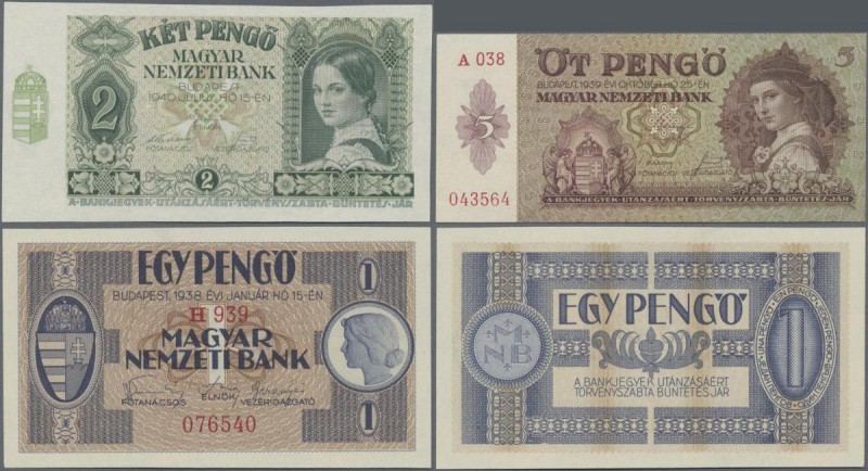 Hungary: Small lot with 3 banknotes of the 1938-1940 series with 1 Pengö 1938 P....