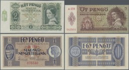 Hungary: Small lot with 3 banknotes of the 1938-1940 series with 1 Pengö 1938 P.102, 5 Pengö 1939 P.106 and 2 Pengö 1940 P.108, all in UNC condition. ...