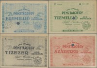Hungary: Hungarian Post Office Savings Bank high value lot with 9 banknotes of the 1946 Ado-Pengö issue with 3x 10.000, 2x 100.000, 2x 1 Million and 2...