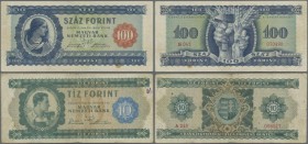 Hungary: Pair with 10 Forint 1946 P.159 (F with small graffiti) and 100 Forint 1946 P.160 (VF with small stain). Very nice and popular set. (2 pcs.)
...