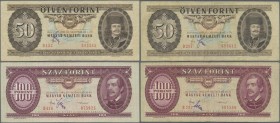 Hungary: Magyar Nemzeti Bank, nice lot with 4 banknotes, 2x 50 Forint 1986 and 2x 100 Forint 1984, each one with handwritten signature of one of the c...