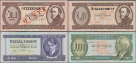 Hungary: Set with 11 banknotes of the 1990 till 1995 series with 100 Forint 1992 (UNC), 1993 (F), 1995 (VF+), 500 Forint 1990 (UNC), 1000 Forint 1993 ...