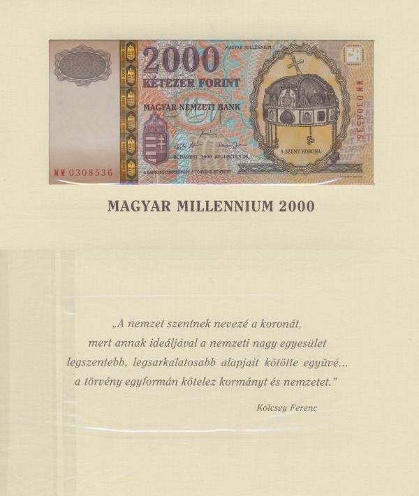 Hungary: Set with 3 banknotes of the Millennium issue 2000 Forint 2000 in origin...