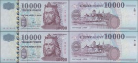 Hungary: Consecutive pair of the 10.000 Forint 2012, P.200c with serial number AD1674362 and AD1674363, both in UNC condition. (2 pcs.)
 [differenzbe...