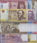 Hungary: Set with 5 banknotes of the new issued series comprising 500 Forint 2018, 1000 Forint 2017, 2000 Forint 2016, 5000 Forint 2016 and 10.000 For...