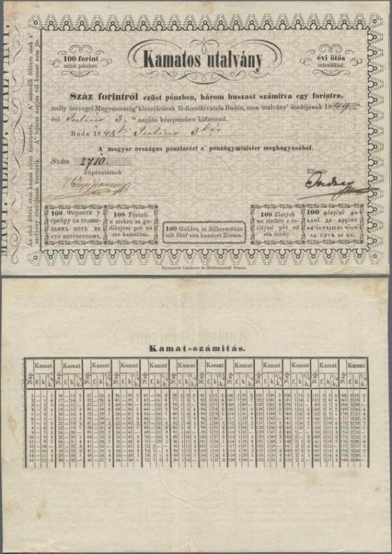 Hungary: Interest Paying Legal Tender Treasury Bill 100 Forint 1848, P.S108, gre...