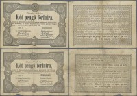 Hungary: Ministry of Finance – State Treasury notes, pair of the 2 Pengő Forintra 1849, one issued note and one remainder without serial number, both ...