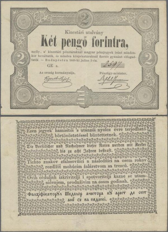 Hungary: Ministry of Finance – State Treasury note, 2 Pengő Forintra 1849, issue...