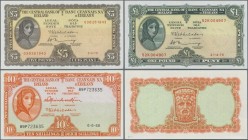 Ireland: Set with 3 banknotes Lady Lavery with 10 Shillings 1968 (aUNC), 1 Pound 1975 (UNC) and 5 Pounds 1975 (UNC), P.63-65. Very nice set!
 [differ...