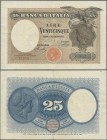 Italy: rare banknote of 25 Lire 1918 P. 42 in exceptional condition with light center and horizontal fold, light dints in paper, no holes or tears, pa...