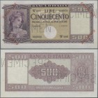 Italy: Banca d'Italia 500 Lire 1947-61 SPECIMEN, P.80s with red overprint ”Campione” and perforation ”Specimen”, tiny marks of a paper clip at upper l...