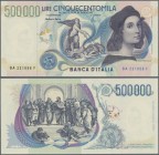 Italy: 500.000 Lire 1967 P. 118, S/N BA221856F, crisp original, bright original colors, only one minor and very light dint at lower right, condition: ...