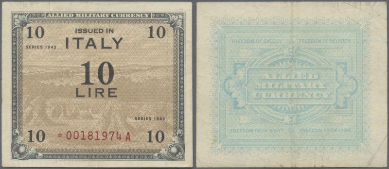 Italy: 10 Lire Allied Military Currency series 1943 with letter ”F”, P.M13ar REP...