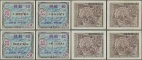 Japan: Allied Military Command set with 4x 10 Sen ND(1945), letter ”B” in underprint with serial number H000102007A, H00102006A, H00102399A and H00063...