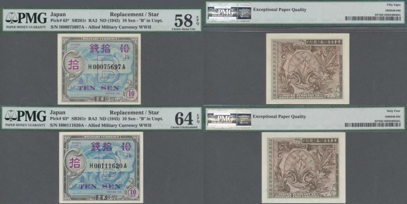 Japan: Pair of the 10 Sen Allied Military Currency WW II ND(1945), REPLACEMENT n...