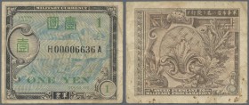 Japan: Allied Military Command 1 Yen ND(1946), letter ”A” in underprint (Experimental Military Payment Certificate) with serial number H00006636A repl...