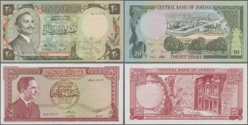 Jordan: Pair with 5 Dinars ND(1960's) P.15b (UNC) and 20 Dinars ND(1988) P.21c (UNC). (2 pcs.)
 [differenzbesteuert]