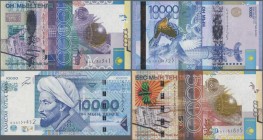 Kazakhstan: Very nice set with 4 banknotes containing 10.000 Tenge 2003 P.25 (UNC), 10.000 Tenge 2006 P.33 (UNC), 5000 Tenge 2008 P.34 (UNC) and 10.00...